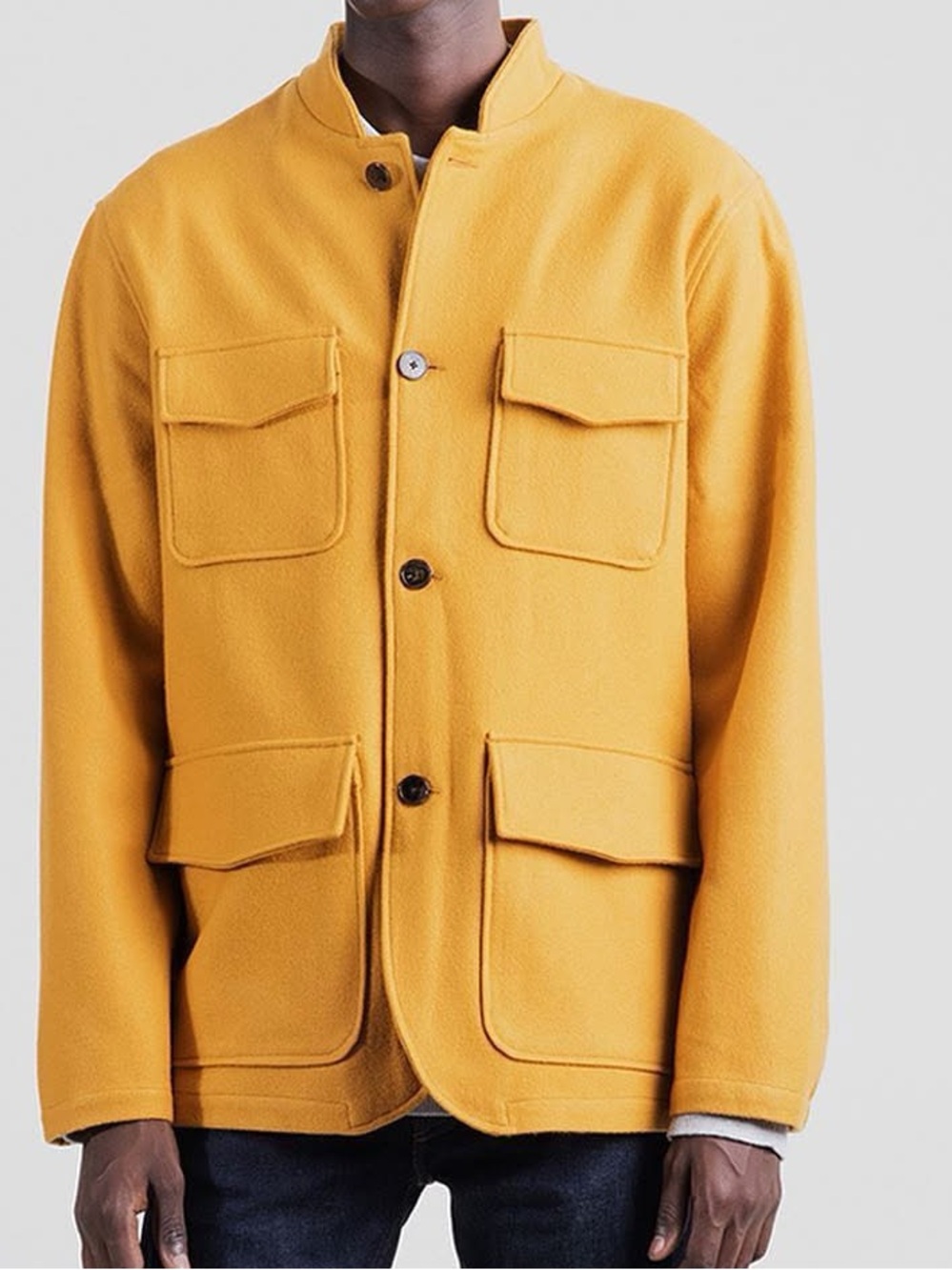 Men's Military-Style Field Jacket in Mustard Yellow